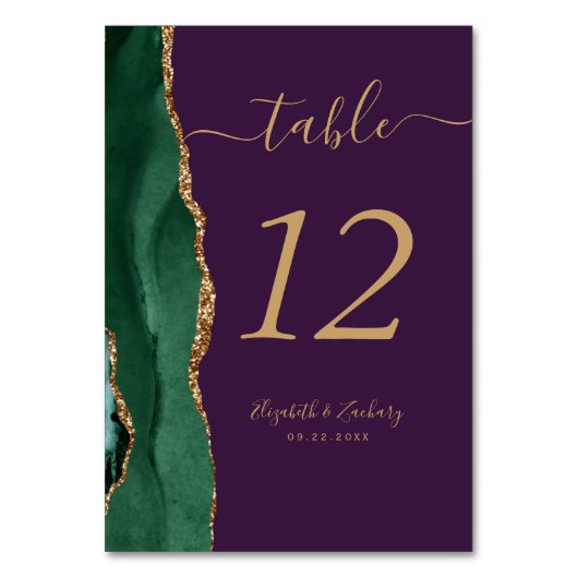 Numéro De Table Emerald Green Gold Agate violet Mariage (Dos)