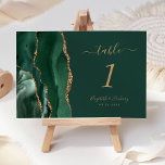 Numéro De Table Emerald Green Gold Mariage<br><div class="desc">Le bord gauche de cette élégante carte de numéro de table mariage moderne comporte une bordure en aquarelle vert émeraude,  ornée d'une parties scintillant en faux or. Le texte personnalisable combine écriture manuscrite couleur or,  italique et polices de cuivre sur un arrière - plan vert.</div>
