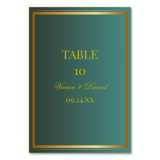 Numéro De Table Emerald Green & Gold Wedding Table Number Card (Par défaut)