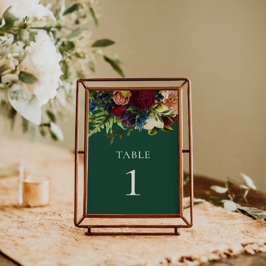 Numéro De Table Emerald Green Moody Floral Bourgogne Mariage