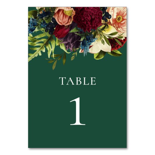 Numéro De Table Emerald Green Moody Floral Bourgogne Mariage (Dos)