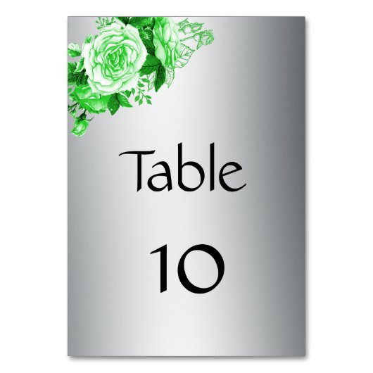 Numéro De Table Emerald Green Rose Bouquet Mariage en argent (Dos)