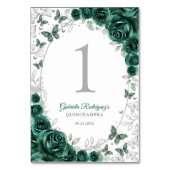Numéro De Table Emerald Green Silver Floral Quinceanera (Dos)