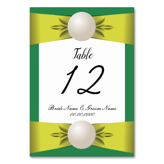Numéro De Table Emerald & Yellow Pearl Ribbon Mariage (Par défaut)