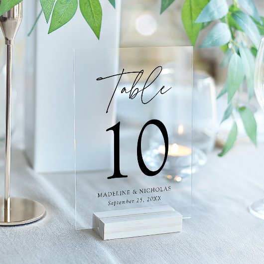 Numéro de table en acrylique à écriture minimalist