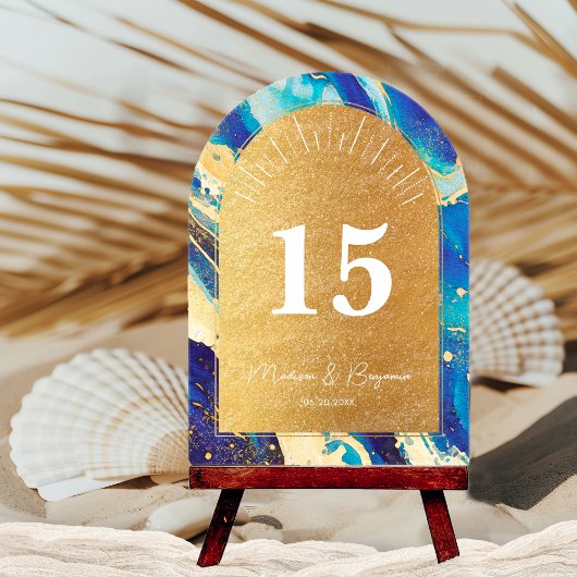 Numéro de Table en Acrylique Arc Royal Bleu et Or