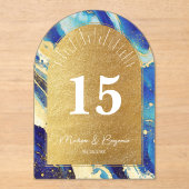 Numéro de Table en Acrylique Arc Royal Bleu et Or (Recto)