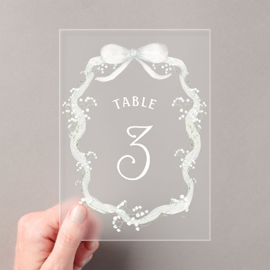 Numéro de table en acrylique Baby's Breath à ruban (In situ (ordinateur de poche))