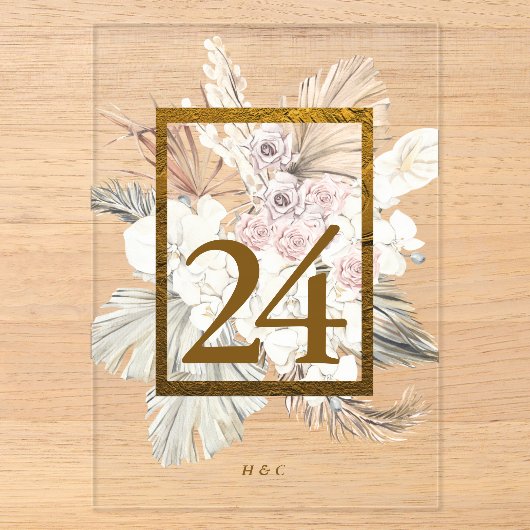 Numéro de table en acrylique Bohème doré Herbe des (Recto)