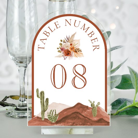 Numéro de table en acrylique Cactus en terre cuite