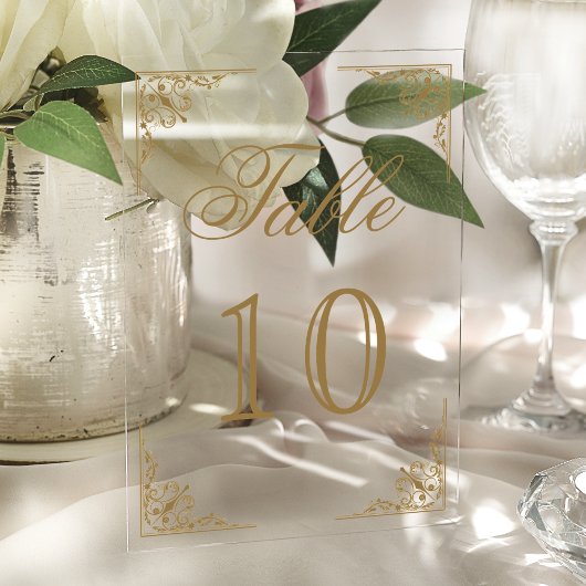 Numéro de table en acrylique de mariage orné d'or