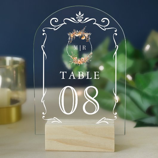 Numéro de table en acrylique pour mariage avec crê