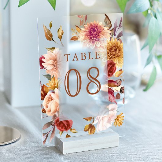 Numéro de table en acrylique pour mariage en terre