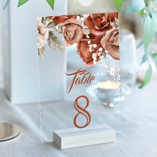 Numéro de table en acrylique pour mariage floral e