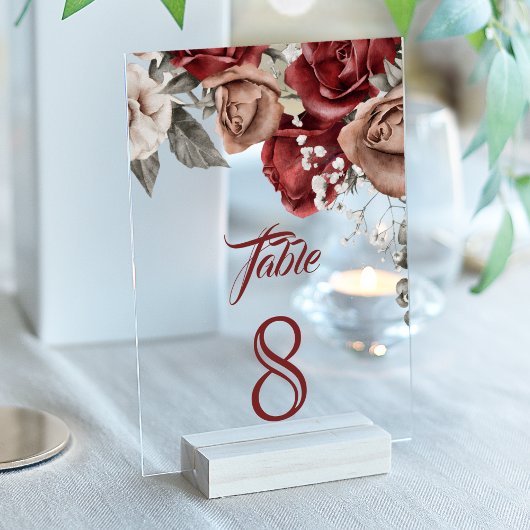Numéro de Table en Acrylique pour Mariage Roses Ro