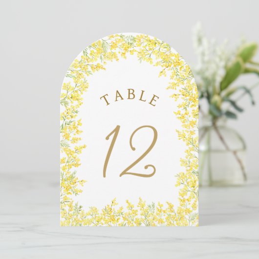 Numéro de table en arche de mimosa (Debout devant)