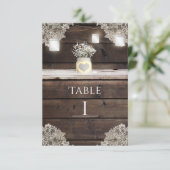 Numéro de table en bois de grange rustique, dentel (Debout devant)