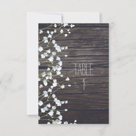 Numéro de table en bois rustique foncé avec fleurs (Devant)