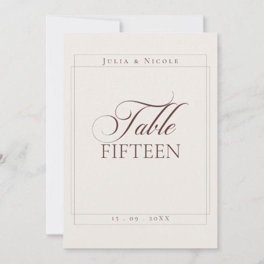 Numéro de table en calligraphie Marron Choco Ivory (Devant)