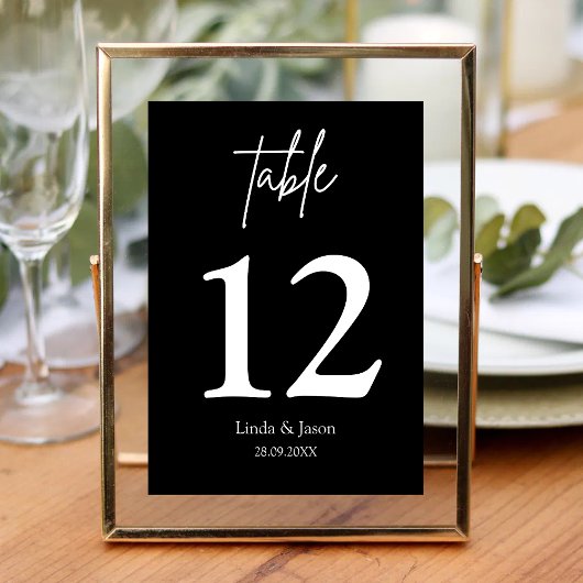 Numéro de table en calligraphie pour mariage noir