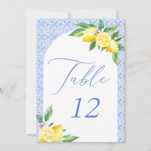 Numéro de table en carrelage bleu italien au citro