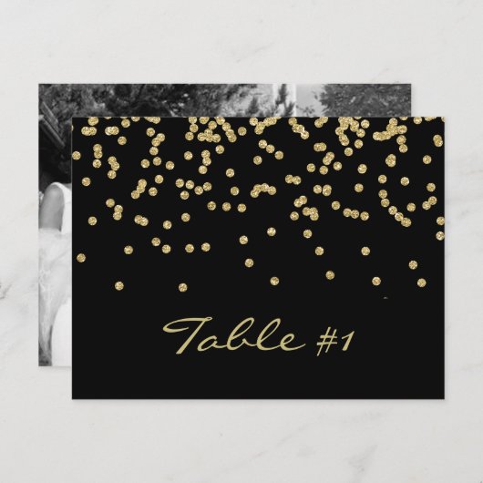 Numéro de table en confettis élégants points dorés (Devant / Derrière)