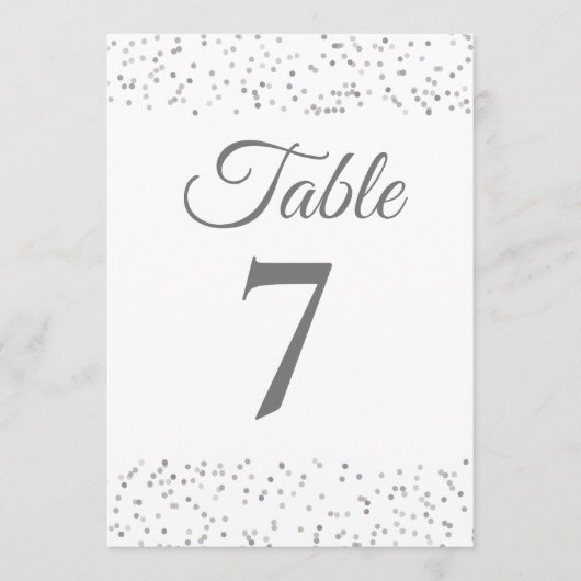 Numéro de table en confettis Silver Stardust (Devant)