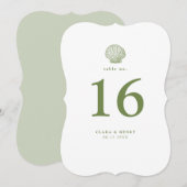 Numéro de table en coquille Saint-Jacques vert sau (Devant / Derrière)