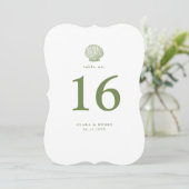 Numéro de table en coquille Saint-Jacques vert sau (Debout devant)