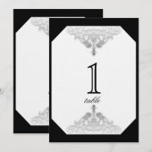 Numéro de table en Damas blanc noir et argenté (Devant / Derrière)