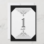 Numéro de table en Damas blanc noir et argenté (Dos)