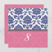 Numéro de table en damas bleu royal et rose (Devant / Derrière)