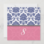 Numéro de table en damassé bleu royal et rose (Devant)