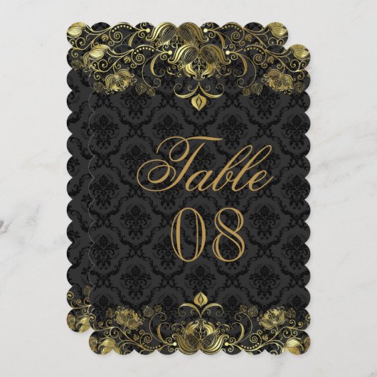 Numéro de table en damassé or et noir (Devant / Derrière)