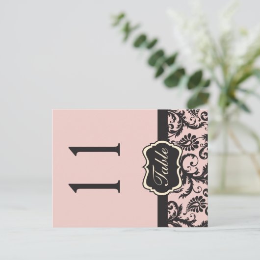 Numéro de table en damassé rose et gris Blush rect (Debout devant)