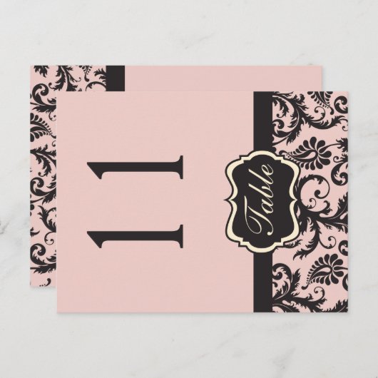 Numéro de table en damassé rose et gris Blush rect (Devant / Derrière)