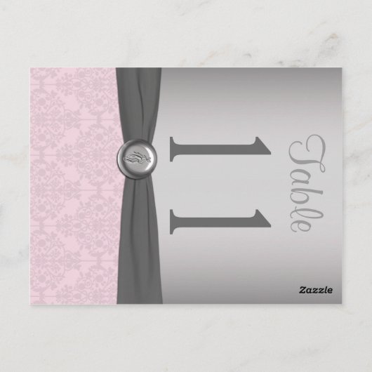 Numéro de table en damassé rose et gris recto vers (Dos)