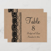 Numéro de table en dentelle noire et toile de jute (Devant / Derrière)
