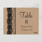 Numéro de table en dentelle noire et toile de jute (Dos)