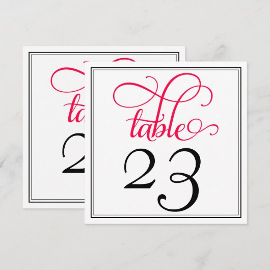 Numéro de table en écriture cursive rose profond (Devant / Derrière)
