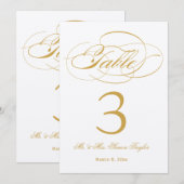 Numéro de table en écriture élégante - Or (Devant / Derrière)