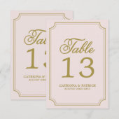 Numéro de table en écriture fantaisiste rose et or (Devant / Derrière)