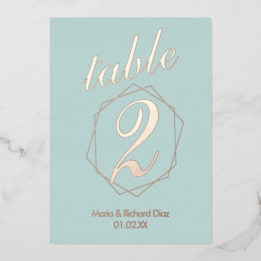 Numéro de table en feuille métallique à bordure gé (Recto)