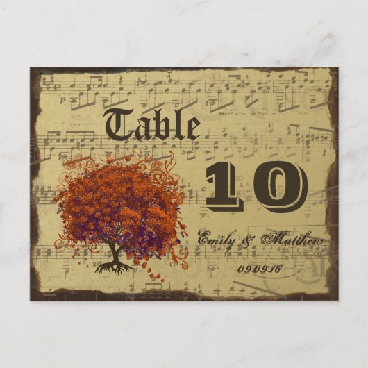 Numéro de table en forme d'arbre à feuilles de cœu (Devant)