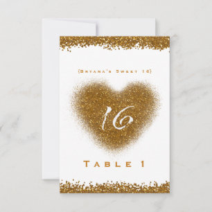 Numéro de table en forme de cœur Sweet 16 avec écl