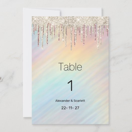 Numéro de table en hologramme arc-en-ciel avec pai (Devant)