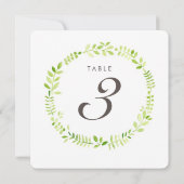Numéro de table en laurier à l'aquarelle carte car (Dos)