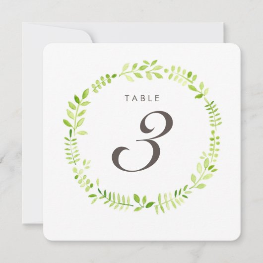 Numéro de table en laurier à l'aquarelle carte car (Devant)