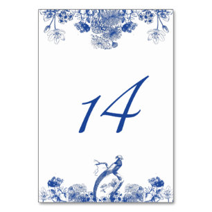 Numéro de table en motif floral bleu et blanc de C