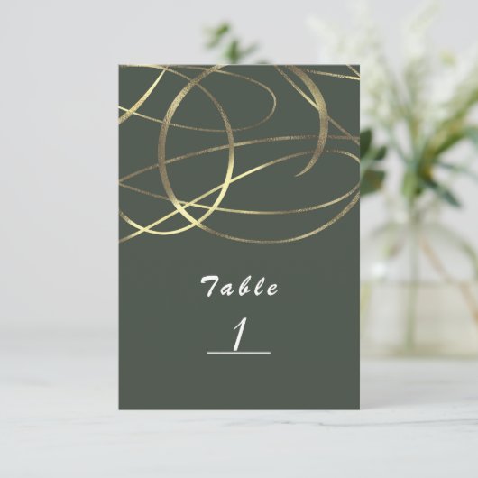 Numéro de table en olive vert et or Faux Foil (Debout devant)